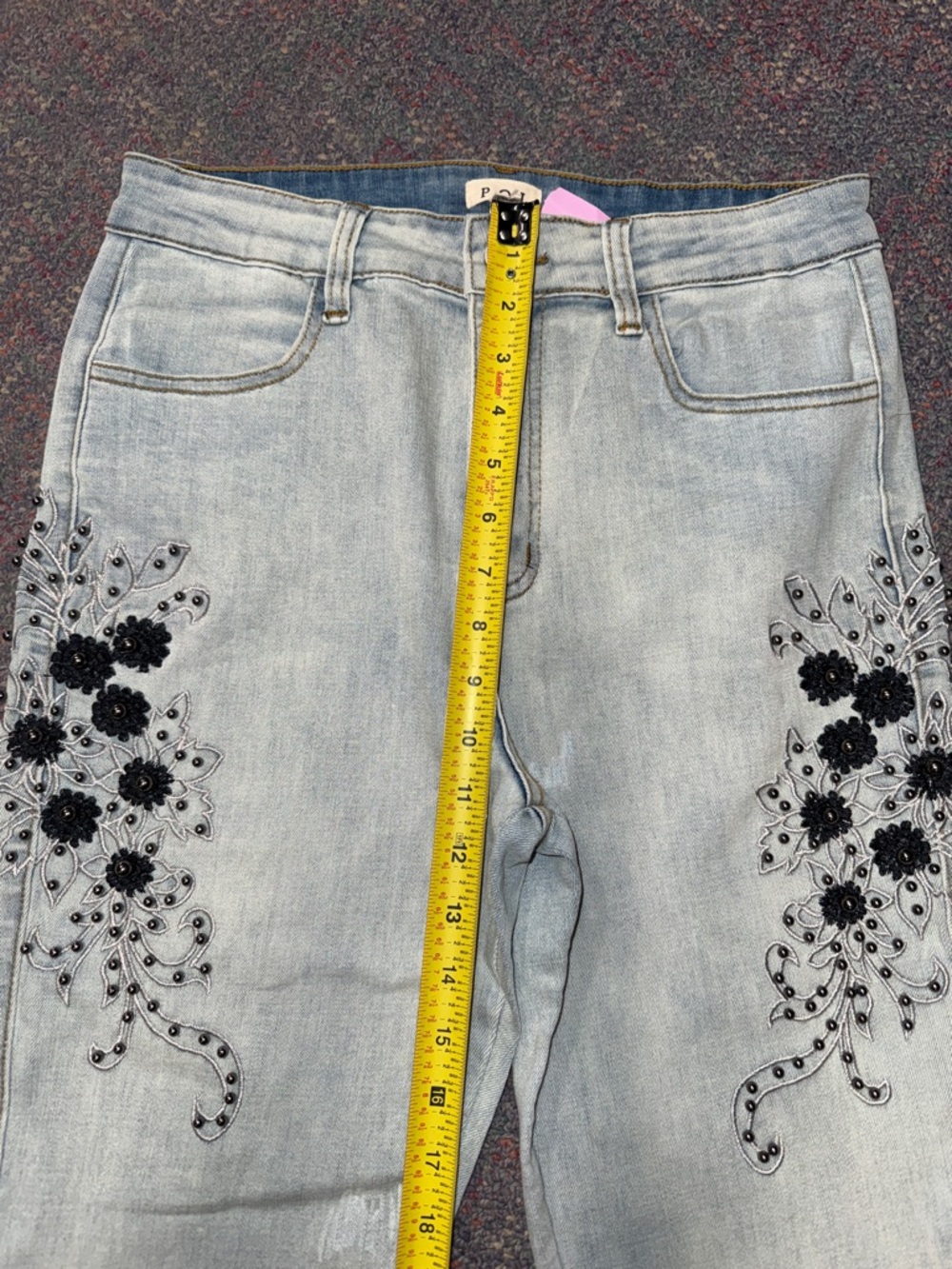 🌹The Indigo" Embroidered, Studded Floral Boot Cut Jeans - Picture 9 of 12